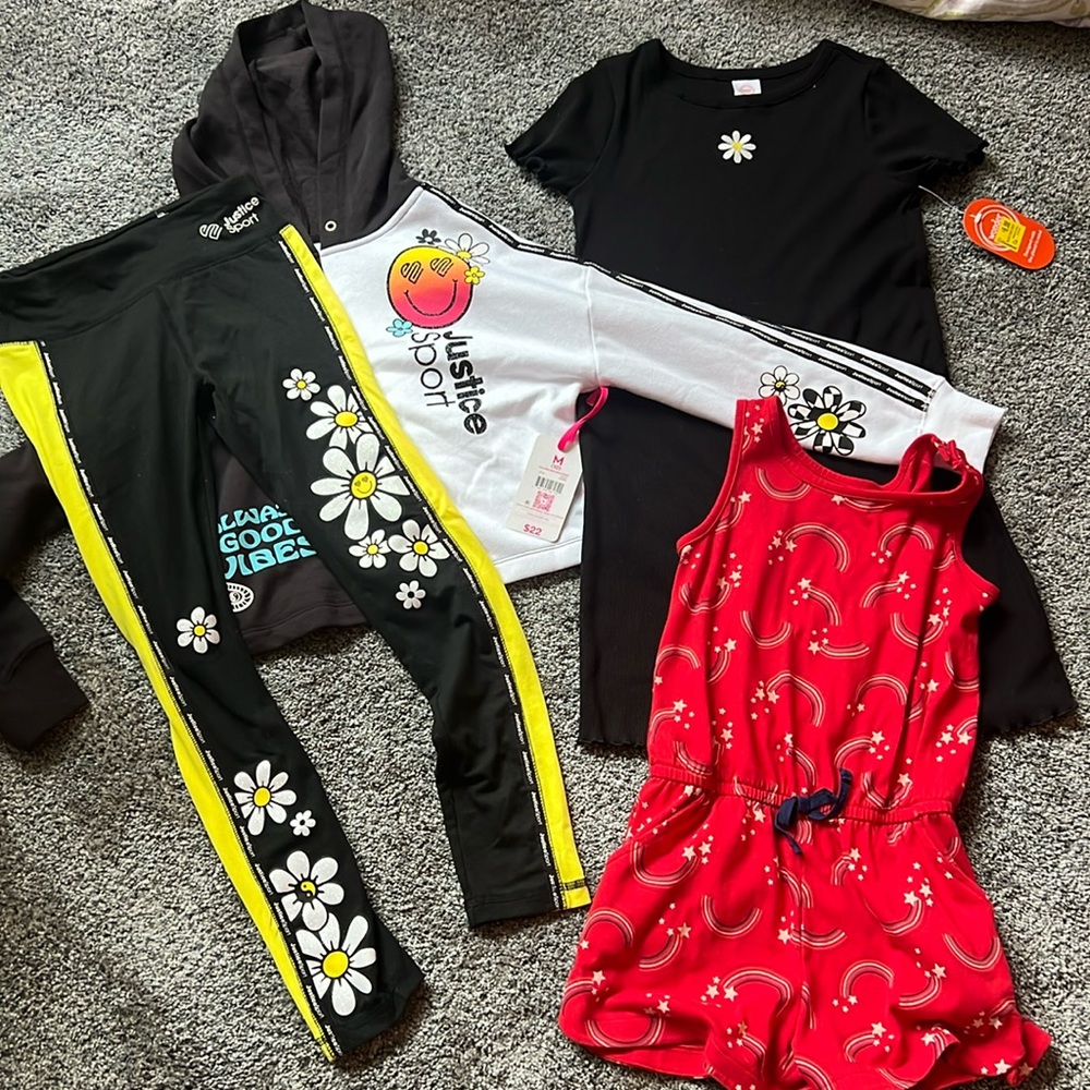 3 outfits, a jumper, dress, and hoodie with pants. Kids size M, 2 pieces NWT